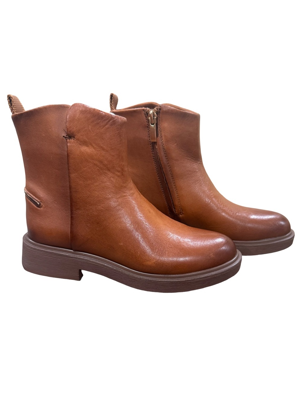 Franco Sarto Tan Leather Side-Zip Ankle Booties